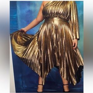 WTB Eloquii gold pleated dress 14-18